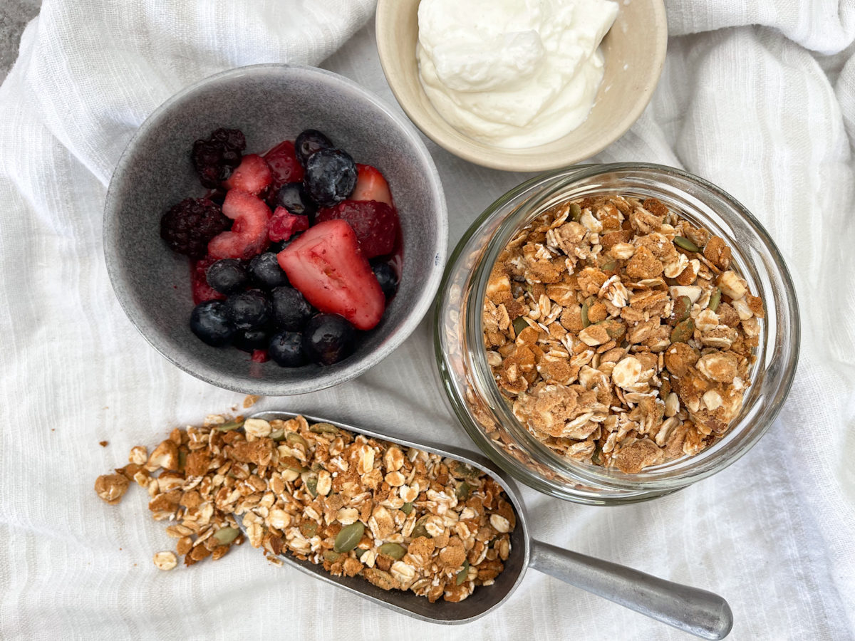 Vanilla Maple Protein Granola with Berry Compote